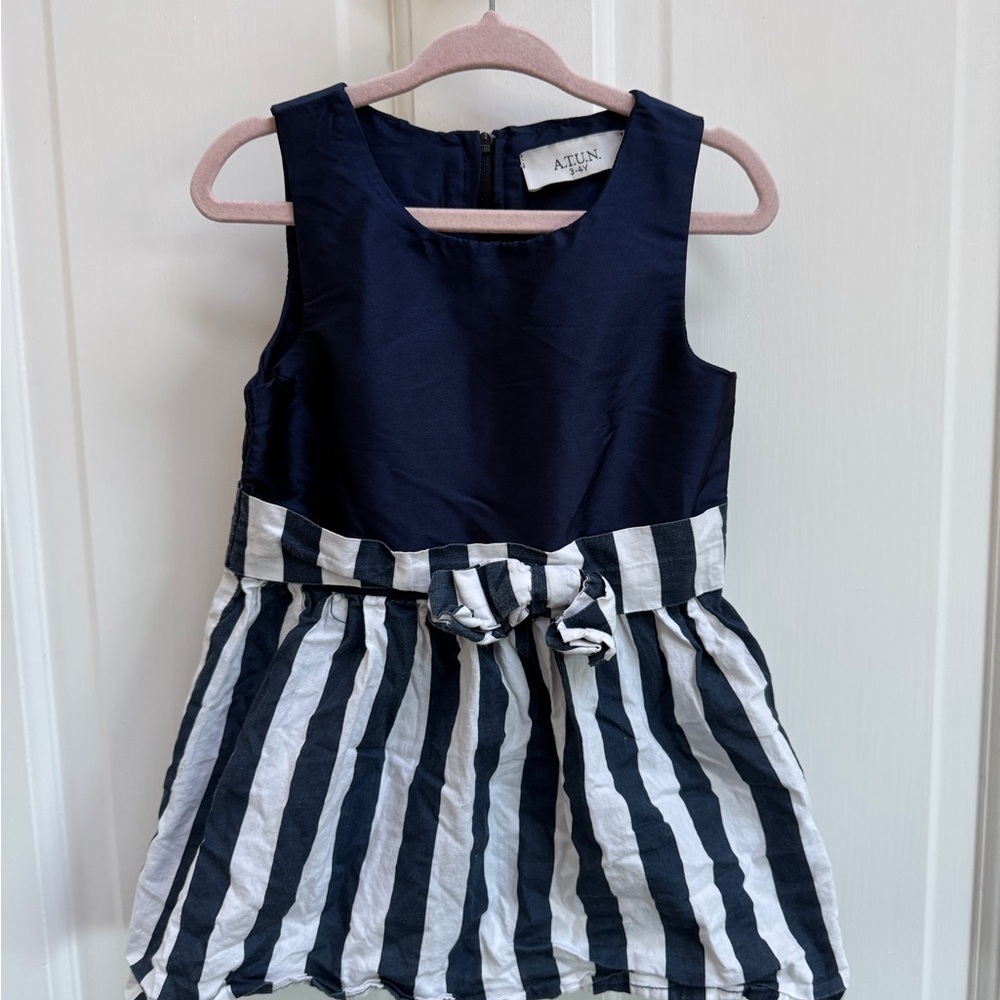 Atun 3-4Y Girls Navy and White Striped Kids Tank Top Blouse Top